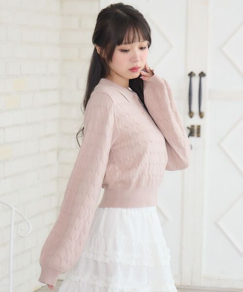 ems excite(エムズエキサイト)の「ケーブルポロNTPO(ニット/セーター・レディース・ピンク/ブラウン/ナチュラル/ブルー・FREE)」の13枚目の写真