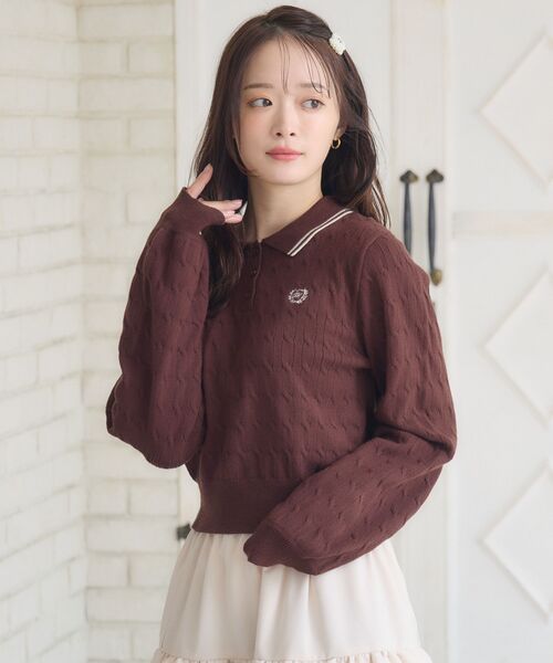 ems excite(エムズエキサイト)の「ケーブルポロNTPO(ニット/セーター・レディース・ピンク/ブラウン/ナチュラル/ブルー・FREE)」の20枚目の写真