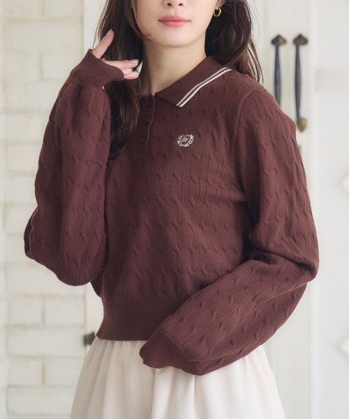 ems excite(エムズエキサイト)の「ケーブルポロNTPO(ニット/セーター・レディース・ピンク/ブラウン/ナチュラル/ブルー・FREE)」の1枚目の写真