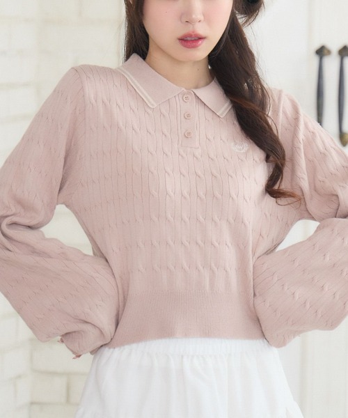 ems excite(エムズエキサイト)の「ケーブルポロNTPO(ニット/セーター・レディース・ピンク/ブラウン/ナチュラル/ブルー・FREE)」の4枚目の写真