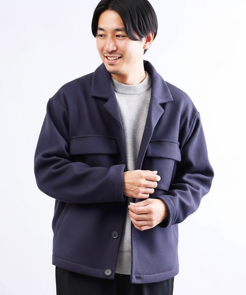 セール】テックメルトンオープンカラー裏フリースジャケット