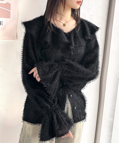mily bilet（ミウィビレット）の「【mily bilet】ふんわり愛らしさを纏う大人ガーリーMIX。シアーフェザーフリル襟キャンディースリーブブラウス（長袖）（シャツ/ブラウス・レディース・イエロー/アイボリー/ブラック・X-LARGE/SMALL/MEDIUM/LARGE）」の8枚目の写真