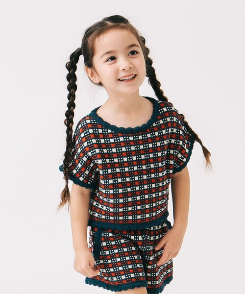 B:MING by BEAMS（ビーミングバイビームス）の「チェック ニット プルオーバー 2025SS（90～140cm）（ニット/セーター・キッズ・ネイビー/レッド・L(130-140)/M(110-120)/S(90-100)）」の2枚目の写真