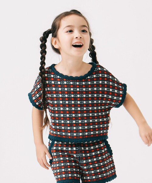 B:MING by BEAMS（ビーミングバイビームス）の「チェック ニット プルオーバー 2025SS（90～140cm）（ニット/セーター・キッズ・ネイビー/レッド・L(130-140)/M(110-120)/S(90-100)）」の4枚目の写真