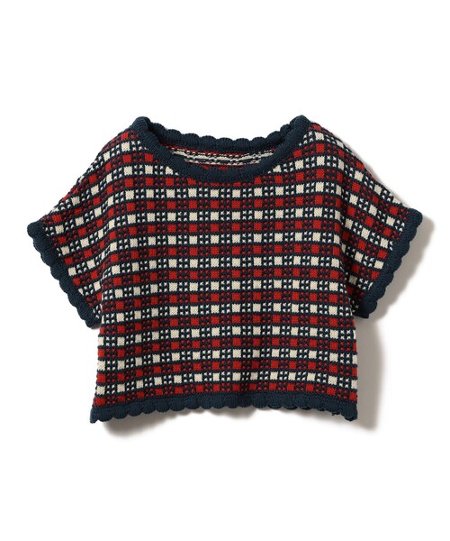 B:MING by BEAMS（ビーミングバイビームス）の「チェック ニット プルオーバー 2025SS（90～140cm）（ニット/セーター・キッズ・ネイビー/レッド・L(130-140)/M(110-120)/S(90-100)）」の17枚目の写真