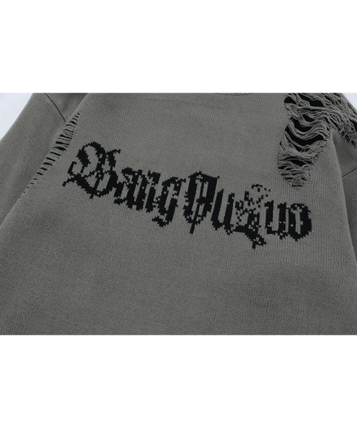 Ressaca（レサーカ）の「オーバーサイズダメージ加工ジャガードロゴクルーネックニット（ニット/セーター・メンズ・グレー/ブラック・S/M/L/XL）」の7枚目の写真