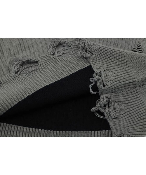 Ressaca（レサーカ）の「オーバーサイズダメージ加工ジャガードロゴクルーネックニット（ニット/セーター・メンズ・グレー/ブラック・S/M/L/XL）」の11枚目の写真
