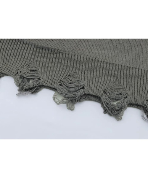 Ressaca（レサーカ）の「オーバーサイズダメージ加工ジャガードロゴクルーネックニット（ニット/セーター・メンズ・グレー/ブラック・S/M/L/XL）」の10枚目の写真