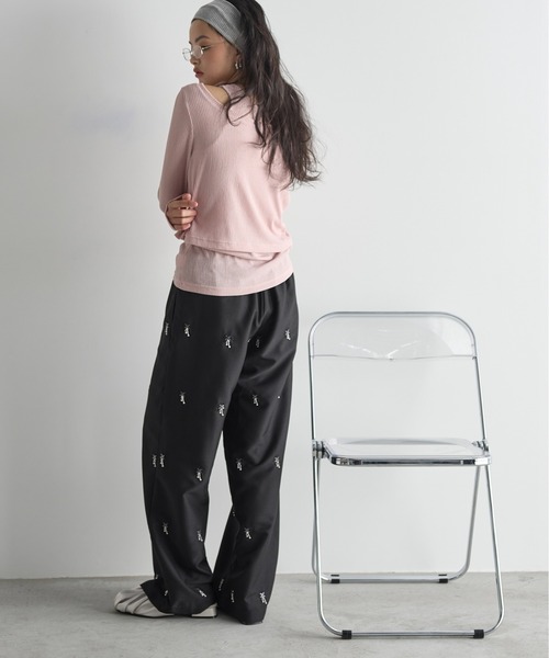 パンツ yon THE Yon スラックス パンツ グリッターフリンジサイドライン