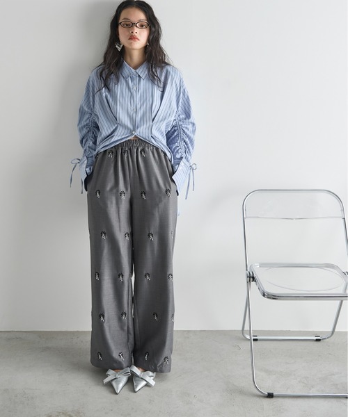 THE YOn(ザヨン)の「ビーズ刺繍イージーパンツ(スラックス・レディース・ブラック/グレー/サンドベージュ・FREE)」の18枚目の写真