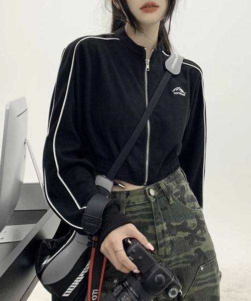 Lace Ladies（レースレディース）の「配色 ライン クロップド ジップアップ ジャケット（ブルゾン・レディース・ベージュ/ブラック・XL/M）」の3枚目の写真