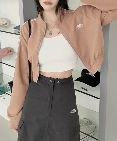 Lace Ladies（レースレディース）の「配色 ライン クロップド ジップアップ ジャケット（ブルゾン・レディース・ベージュ/ブラック・XL/M）」の8枚目の写真