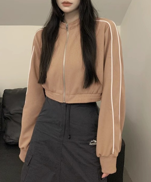 Lace Ladies（レースレディース）の「配色 ライン クロップド ジップアップ ジャケット（ブルゾン・レディース・ベージュ/ブラック・XL/M）」の9枚目の写真