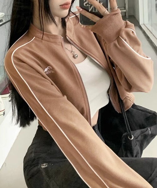 Lace Ladies（レースレディース）の「配色 ライン クロップド ジップアップ ジャケット（ブルゾン・レディース・ベージュ/ブラック・XL/M）」の11枚目の写真