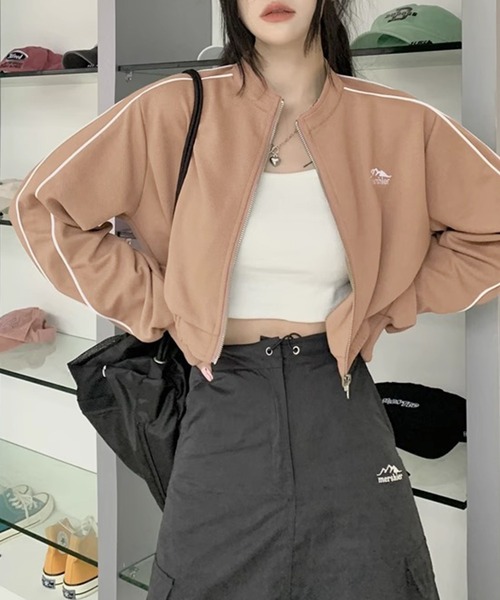 Lace Ladies（レースレディース）の「配色 ライン クロップド ジップアップ ジャケット（ブルゾン・レディース・ベージュ/ブラック・XL/M）」の12枚目の写真