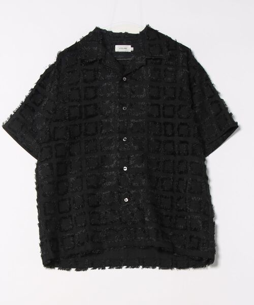 ATELANE（アテレーン）の「【ATELANE】スクエアジャガード ショートスリーブ/オープンカラーシャツ（シャツ/ブラウス・メンズ・ブラック/チェック/チャコール・XL/L/M）」の2枚目の写真