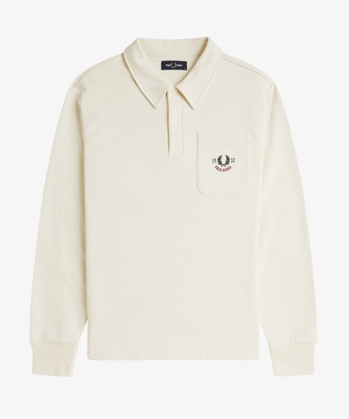 FRED PERRY フレッドペリー ポロシャツ 長袖 刺繍ロゴ ベージュ L FRED PERRY/フレッドペリー] 別注 ワンポイントロゴ刺繍 ロング