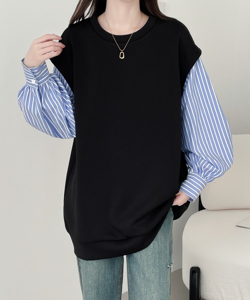 ABITOKYO（アビトーキョー）の「袖異素材切替段ボールスウェットプルオーバー（スウェット・レディース・ブルー系その他/ホワイト/ホワイト系その他・M/L/XL）」の7枚目の写真