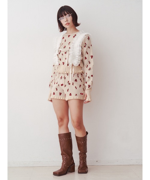 jouetie×HTH】フリルフラワーニットパンツ【コラボ/セットアップ対応  