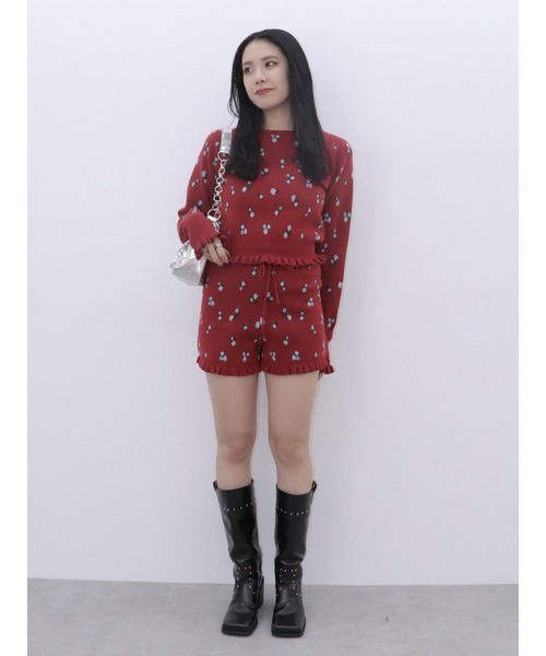 jouetie（ジュエティ）の「【jouetie×HTH】フリルフラワーニットパンツ【コラボ/セットアップ対応】（その他パンツ・レディース・レッド/アイボリー・MEDIUM）」の7枚目の写真