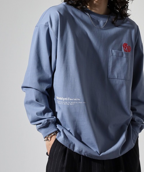 FUNALIVE（ファンアライブ）の「ヘビーウエイト刺繍＆プリント ワイドシルエットロングスリーブTシャツ（Tシャツ/カットソー・メンズ・ホワイト/ライトブラック/スミクロ/ブルー系その他/ブラック/サックスブルー/ブラック系その他2/ホワイト系その他2・M/L/LL）」の8枚目の写真