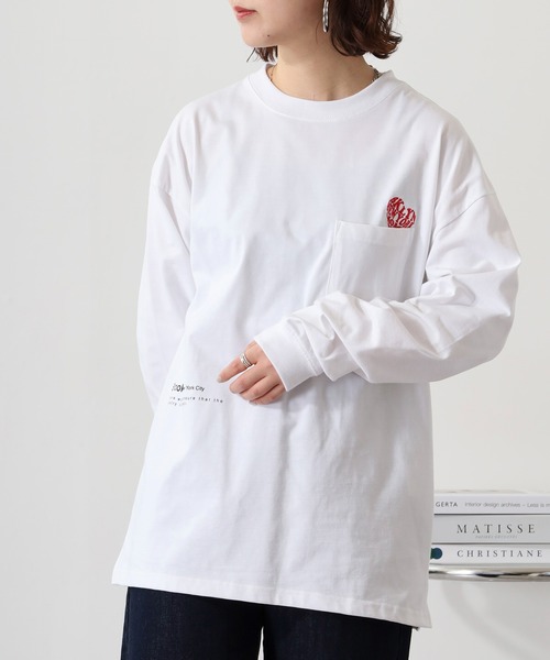 FUNALIVE（ファンアライブ）の「ヘビーウエイト刺繍＆プリント ワイドシルエットロングスリーブTシャツ（Tシャツ/カットソー・メンズ・ホワイト/ライトブラック/スミクロ/ブルー系その他/ブラック/サックスブルー/ブラック系その他2/ホワイト系その他2・M/L/LL）」の3枚目の写真