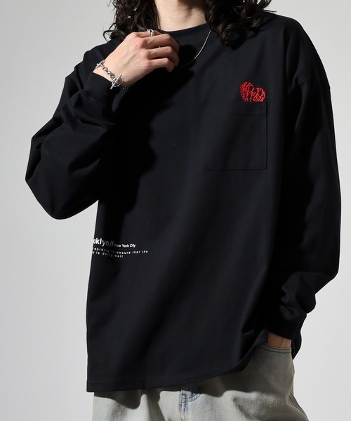 FUNALIVE（ファンアライブ）の「ヘビーウエイト刺繍＆プリント ワイドシルエットロングスリーブTシャツ（Tシャツ/カットソー・メンズ・ホワイト/ライトブラック/スミクロ/ブルー系その他/ブラック/サックスブルー/ブラック系その他2/ホワイト系その他2・M/L/LL）」の6枚目の写真