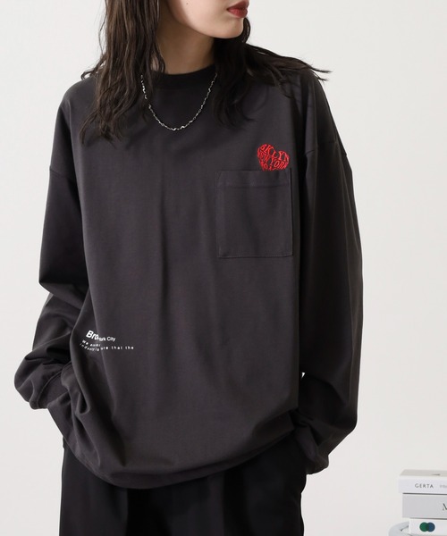 FUNALIVE（ファンアライブ）の「ヘビーウエイト刺繍＆プリント ワイドシルエットロングスリーブTシャツ（Tシャツ/カットソー・メンズ・ホワイト/ライトブラック/スミクロ/ブルー系その他/ブラック/サックスブルー/ブラック系その他2/ホワイト系その他2・M/L/LL）」の13枚目の写真