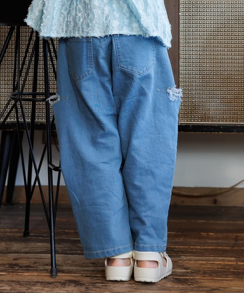 MAKE YOUR DAY(メイクユアデイ)の「カットアウトデニムパンツ■80~140cm(デニムパンツ・キッズ・ネイビー/ブルー・120/110/80/90/100/130/140)」の9枚目の写真