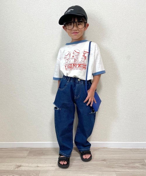 MAKE YOUR DAY(メイクユアデイ)の「カットアウトデニムパンツ■80~140cm(デニムパンツ・キッズ・ネイビー/ブルー・120/110/80/90/100/130/140)」の4枚目の写真