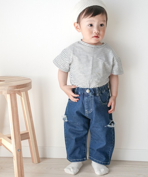 MAKE YOUR DAY(メイクユアデイ)の「カットアウトデニムパンツ■80~140cm(デニムパンツ・キッズ・ネイビー/ブルー・120/110/80/90/100/130/140)」の6枚目の写真