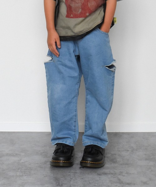 MAKE YOUR DAY(メイクユアデイ)の「カットアウトデニムパンツ■80~140cm(デニムパンツ・キッズ・ネイビー/ブルー・120/110/80/90/100/130/140)」の3枚目の写真