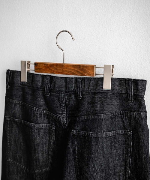 裾フリンジドローストリングワイドデニムパンツ（デニムパンツ