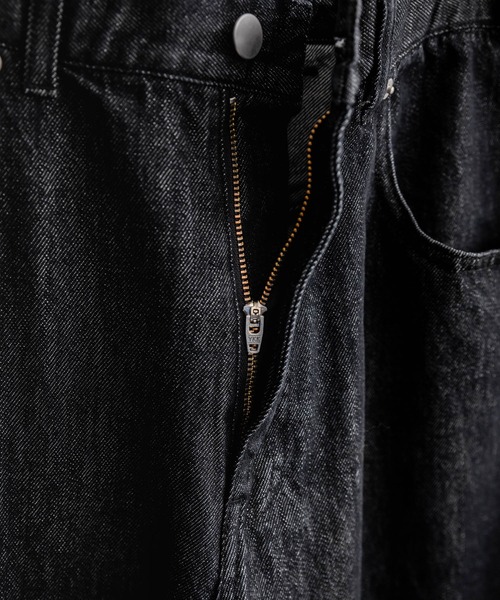 裾フリンジドローストリングワイドデニムパンツ（デニムパンツ