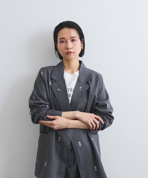 セール】ツイルフラワー刺繍ジャケット≪手洗い可能≫（テーラード
