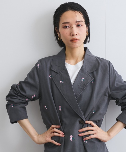 セール】ツイルフラワー刺繍ジャケット≪手洗い可能≫（テーラード
