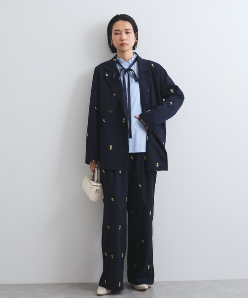 セール】ツイルフラワー刺繍ジャケット≪手洗い可能≫（テーラード