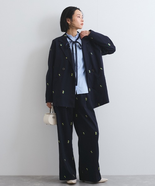 セール】ツイルフラワー刺繍ジャケット≪手洗い可能≫（テーラード