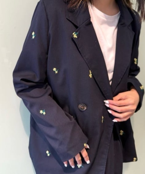 セール】ツイルフラワー刺繍ジャケット≪手洗い可能≫（テーラード