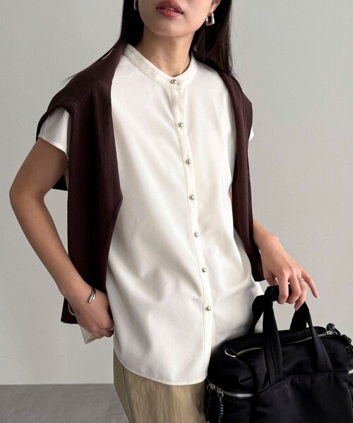 fredy emue（フレディエミュ）の「《セットアップ対応》ジョーゼットフレンチスリーブブラウス（シャツ/ブラウス・レディース・チャコールグレー/ブラック/アイボリー・38）」の6枚目の写真