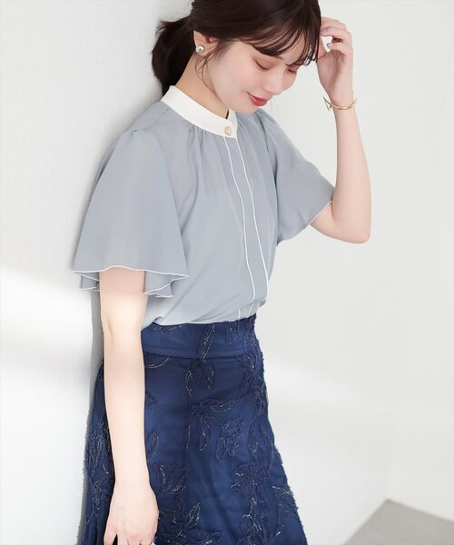 natural couture（ナチュラルクチュール）の「デザイン釦配色フレア袖ブラウス（シャツ/ブラウス・レディース・グレー/オフホワイト/ドット/ネイビー/モカ/ホワイト系その他・FREE）」の18枚目の写真