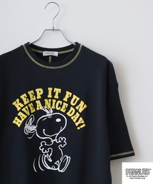 PEANUTS ステッチ配色へビーウエイトトロップショルダーTシャツ