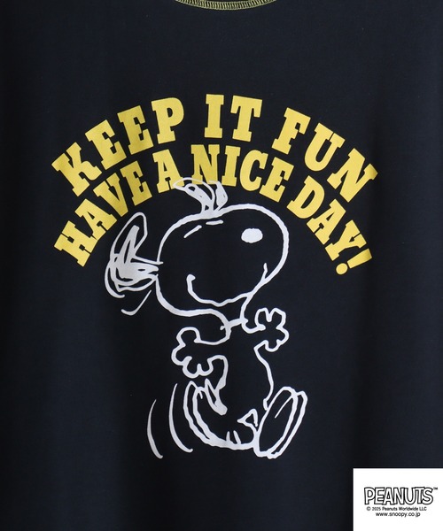 PEANUTS(ピーナッツ)の「PEANUTS ステッチ配色へビーウエイトトロップショルダーTシャツ(Tシャツ/カットソー・メンズ・ネイビー/イエロー/ピンク系・M/L/LL)」の8枚目の写真