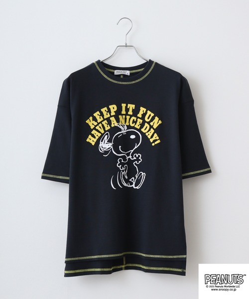 PEANUTS(ピーナッツ)の「PEANUTS ステッチ配色へビーウエイトトロップショルダーTシャツ(Tシャツ/カットソー・メンズ・ネイビー/イエロー/ピンク系・M/L/LL)」の6枚目の写真