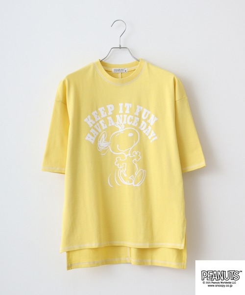 PEANUTS(ピーナッツ)の「PEANUTS ステッチ配色へビーウエイトトロップショルダーTシャツ(Tシャツ/カットソー・メンズ・ネイビー/イエロー/ピンク系・M/L/LL)」の4枚目の写真