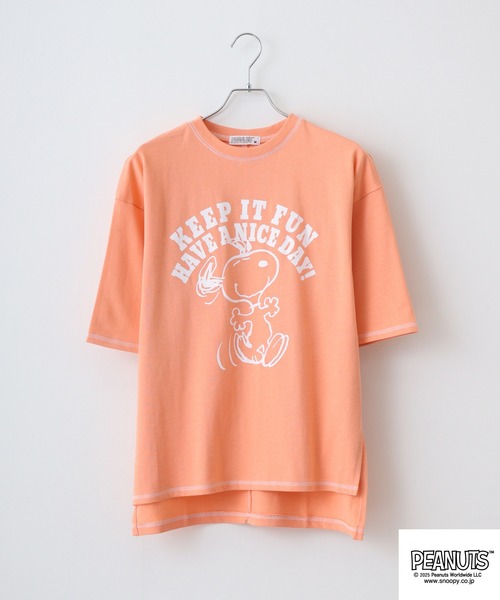 PEANUTS(ピーナッツ)の「PEANUTS ステッチ配色へビーウエイトトロップショルダーTシャツ(Tシャツ/カットソー・メンズ・ネイビー/イエロー/ピンク系・M/L/LL)」の5枚目の写真