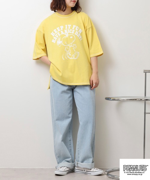 PEANUTS(ピーナッツ)の「PEANUTS ステッチ配色へビーウエイトトロップショルダーTシャツ(Tシャツ/カットソー・メンズ・ネイビー/イエロー/ピンク系・M/L/LL)」の16枚目の写真