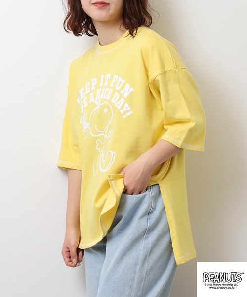 PEANUTS(ピーナッツ)の「PEANUTS ステッチ配色へビーウエイトトロップショルダーTシャツ(Tシャツ/カットソー・メンズ・ネイビー/イエロー/ピンク系・M/L/LL)」の13枚目の写真