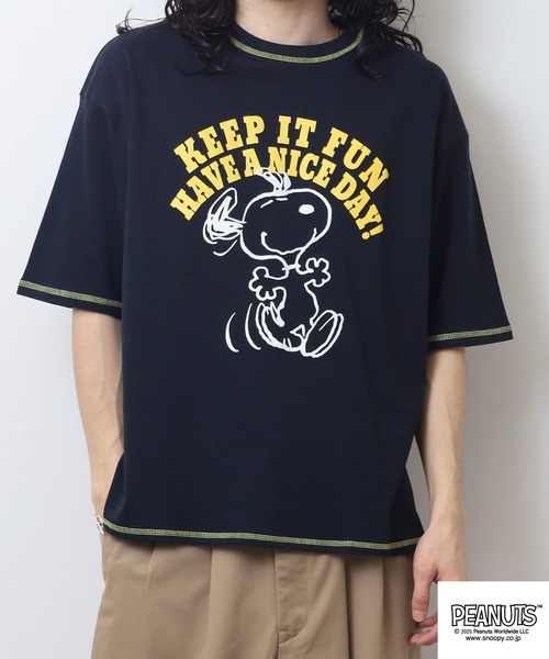 PEANUTS(ピーナッツ)の「PEANUTS ステッチ配色へビーウエイトトロップショルダーTシャツ(Tシャツ/カットソー・メンズ・ネイビー/イエロー/ピンク系・M/L/LL)」の19枚目の写真