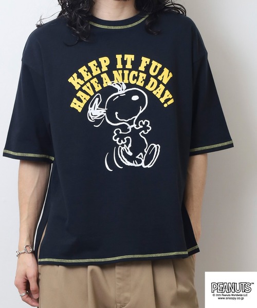 PEANUTS(ピーナッツ)の「PEANUTS ステッチ配色へビーウエイトトロップショルダーTシャツ(Tシャツ/カットソー・メンズ・ネイビー/イエロー/ピンク系・M/L/LL)」の17枚目の写真